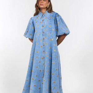 La Bohème Girls Peyton Midi Dress Denim Hearts